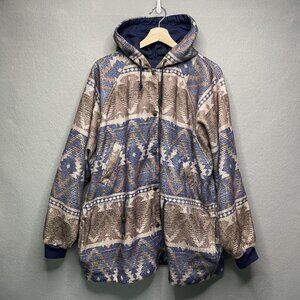 Casual Club Vintage 80s Reversible‎ Fleece Southwest Nylon Windbreaker Jacket L